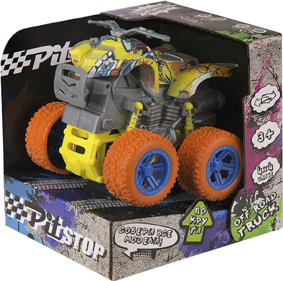 Игрушка Pitstop Машинка инерционная Трак граффити оранжевые колеса 10см