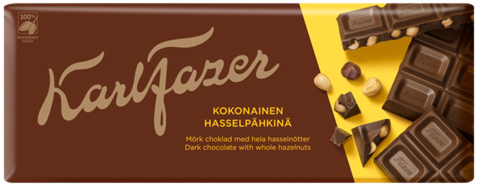 Шоколад Karl Fazer Темный с цельным фундуком 200г
