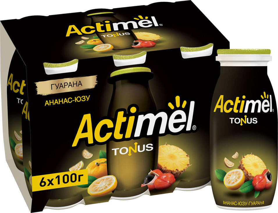 Напиток Actimel Tonus Ананас Юзу Гуарана 2.5% 100г (упаковка 6 шт.)