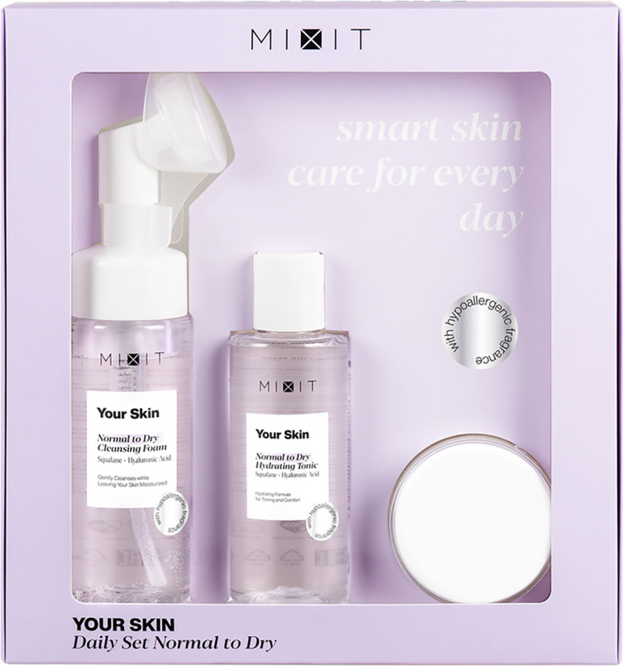 Набор для ухода за кожей MiXiT Your Skin Daily Set Normal to Dry Пенка для умывания 150мл Тоник для лица 150мл и Крем дл