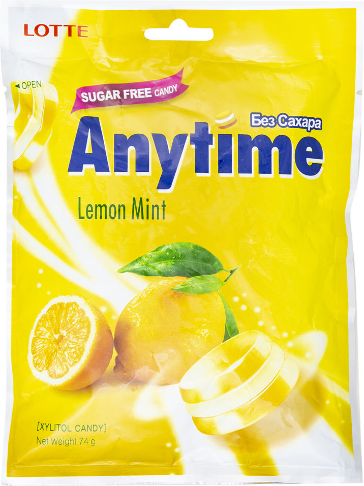Карамель Anytime Ксилитол со вкусом лимона и мяты 74г