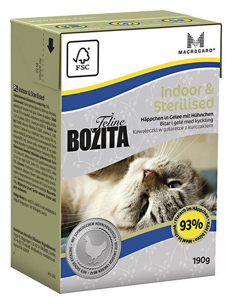 Влажный корм для кошек Bozita Indoor&Sterilised кусочки в желе с курицей 190г