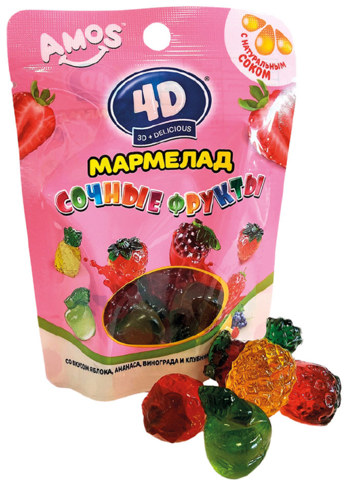 Мармелад Amos 4D 3D + Delicious Сочные фрукты 48г