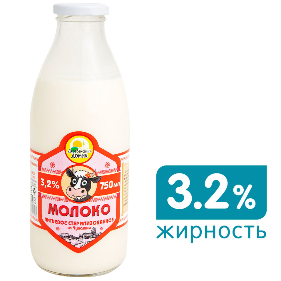 Молоко Деревенский домик стерилизованное 3.2% 750мл