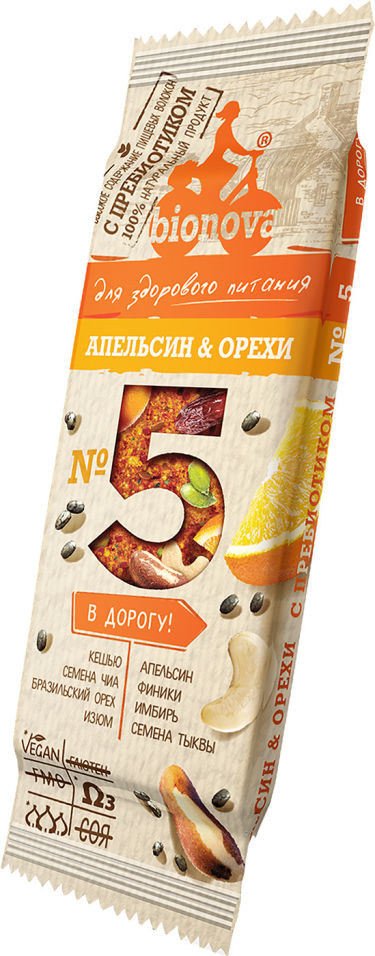 Батончик фруктово-ореховый Bionova Апельсин и орехи 35г