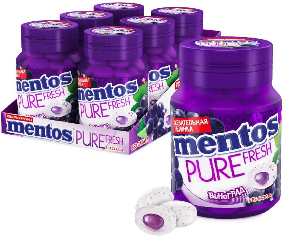 Жевательная резинка Mentos Pure Fresh Виноград 54г (упаковка 6 шт.)