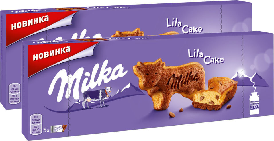 Пирожное Milka Lila Cake бисквитное двухслойное 5шт*28г (упаковка 4 шт.)