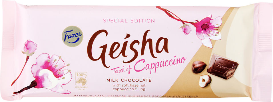Шоколад Fazer Geisha молочный с начинкой из тертого ореха и вкусом капучино 100г