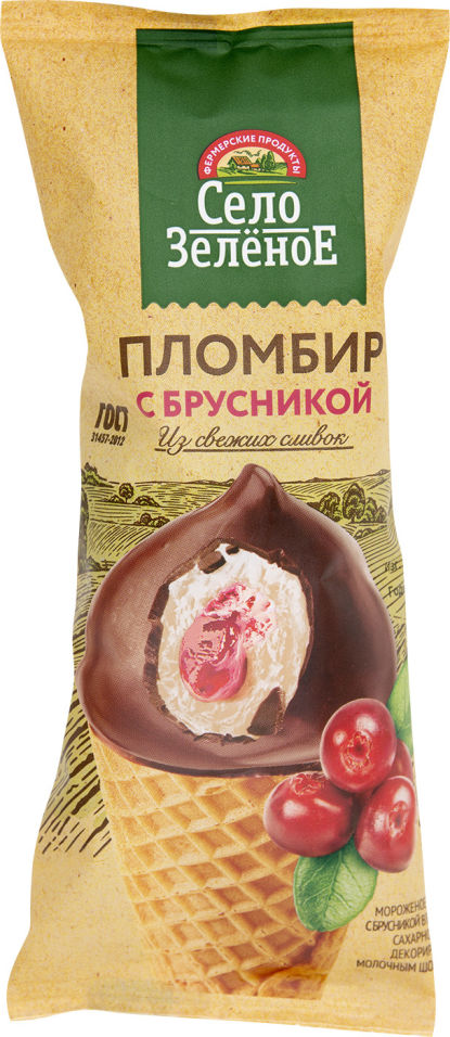 Мороженое Село Зеленое Пломбир с брусникой и молочным шоколадом 70г