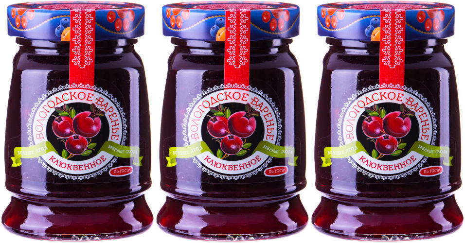 Варенье Вологодское Домашнее Клюквенное 370г (упаковка 3 шт.)