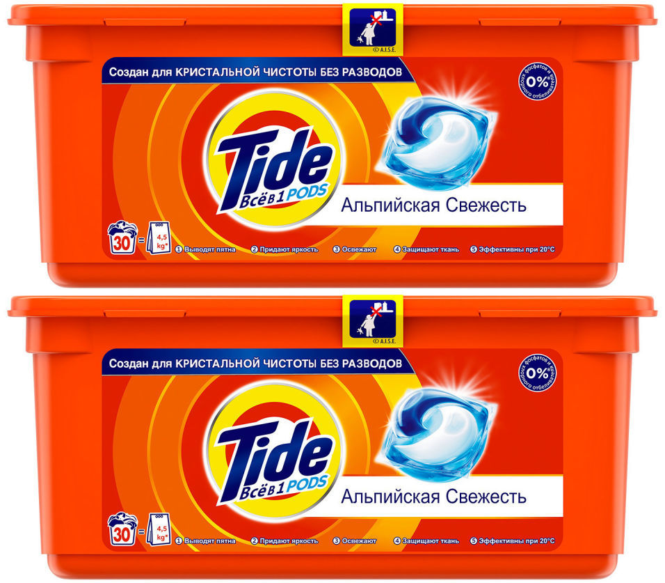 Капсулы для стирки Tide 3in1 Pods Альпийская свежесть 30шт (упаковка 2 шт.)