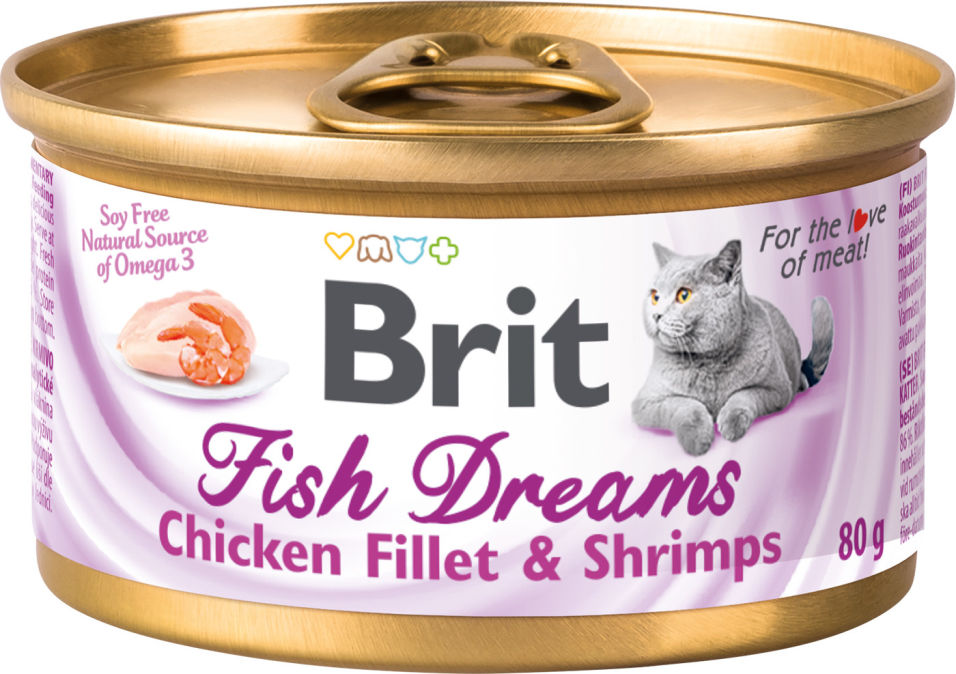 Корм для кошек Brit куриное филе и креветки 80г Корм для кошек Brit куриное филе и креветки 80г