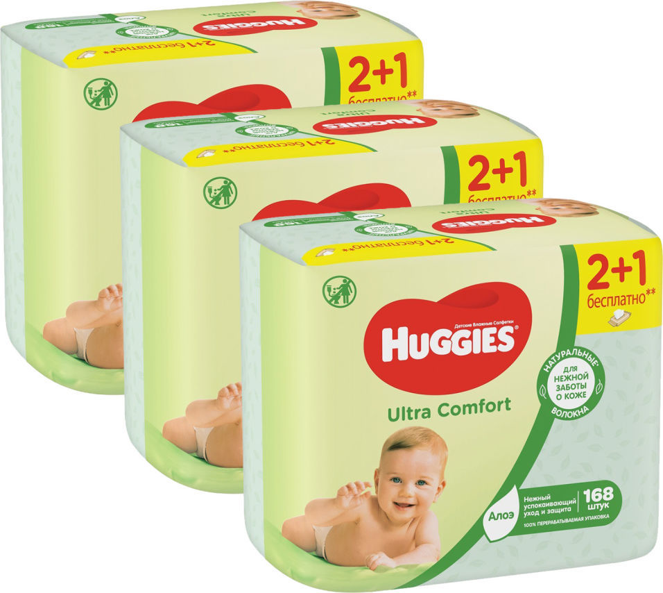 Салфетки влажные Huggies Ultra Comfort Алоэ 168шт (упаковка 3 шт.)