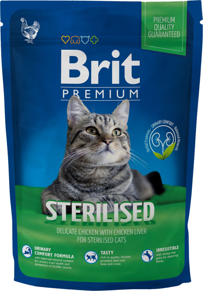 Сухой корм для кошек Brit Premium Cat Sterilised Курица с куриной печенью 800г Сухой корм для кошек Brit Premium Cat Sterilised Курица с куриной печенью 800г
