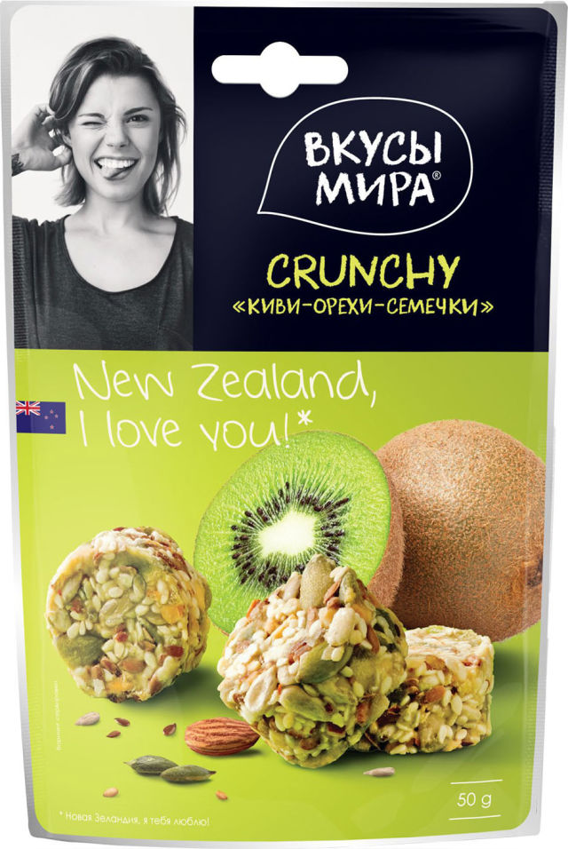 Снеки Вкусы Мира Crunchy Киви-Орехи-Семечки 50г