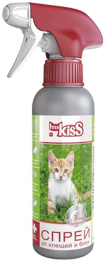 Спрей для кошек Ms. Kiss репеллентный от клещей и блох 200мл Спрей для кошек Ms. Kiss репеллентный от клещей и блох 200мл