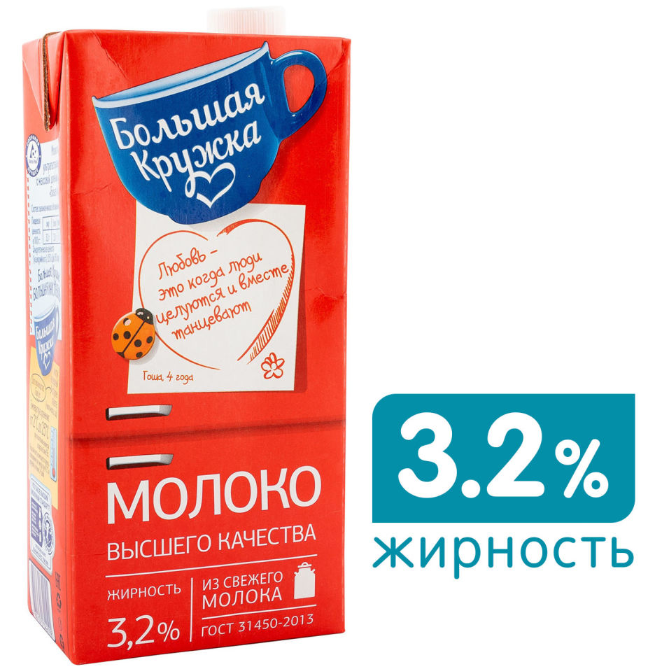 Молоко Большая Кружка ультрапастеризованное 3.2% 1.98кг