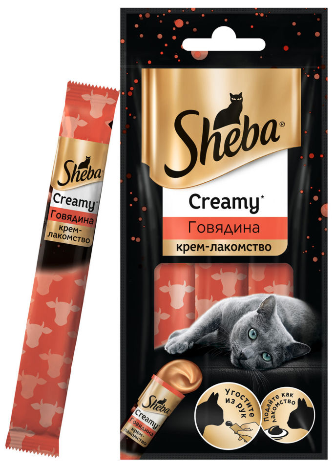 Крем-лакомство для кошек Sheba с говядиной 3шт*12г Крем-лакомство для кошек Sheba с говядиной 3шт*12г