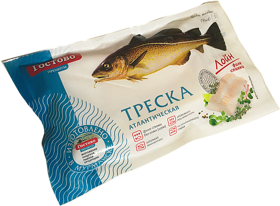 Треска Гостово атлантическая филе спинки без кожи лойны 450г