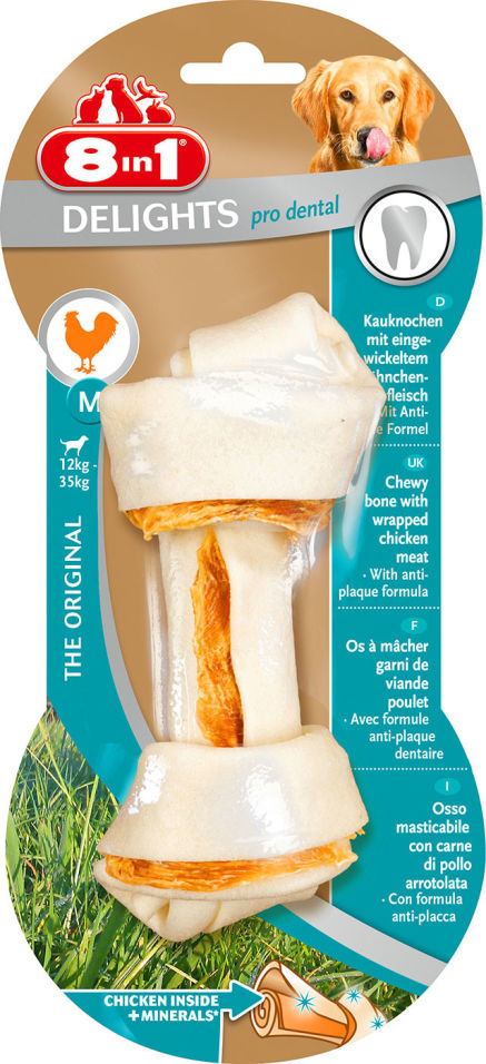 Лакомство для собак 8 in 1 Dental Delights M Косточка для чистки зубов 14.5см Лакомство для собак 8 in 1 Dental Delights M Косточка для чистки зубов 14.5см