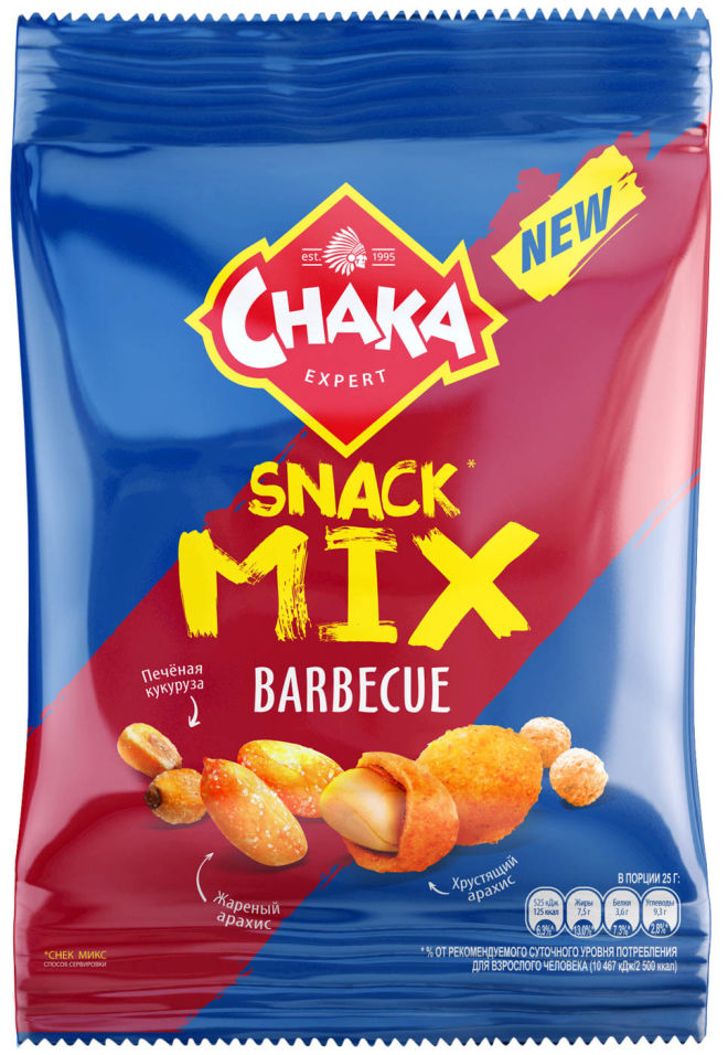 Смесь Chaka snack mix Арахис кукуруза барбекю 50г