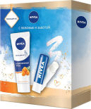 Подарочный набор Nivea Бальзам для губ Базовый уход 4.8г и Крем для рук Комплексный уход 75мл