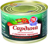 Сардина Рыбное меню с овощным гарниром в томатном соусе 250г Сардина Рыбное меню с овощным гарниром в томатном соусе 250г