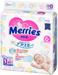 Подгузники Merries для новорожденных NB до 5кг 90шт