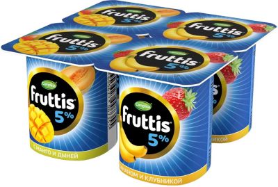 Продукт йогуртный Fruttis Сливочное лакомство Дыня-Манго Банан-Клубника 5% 4шт*115г