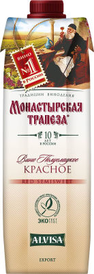 Вино Монастырская Трапеза красное полусладкое 11% 1л