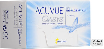Контактные линзы Acuvue Oasys Hydraclear Plus Двухнедельные -3.75/14.3/8.8 24шт